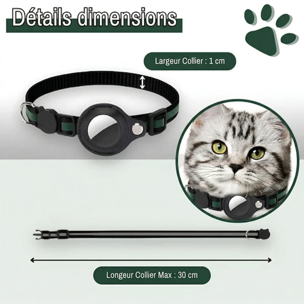 Collier GPS Chat Sans Abonnement Anti Étranglement - Airtag