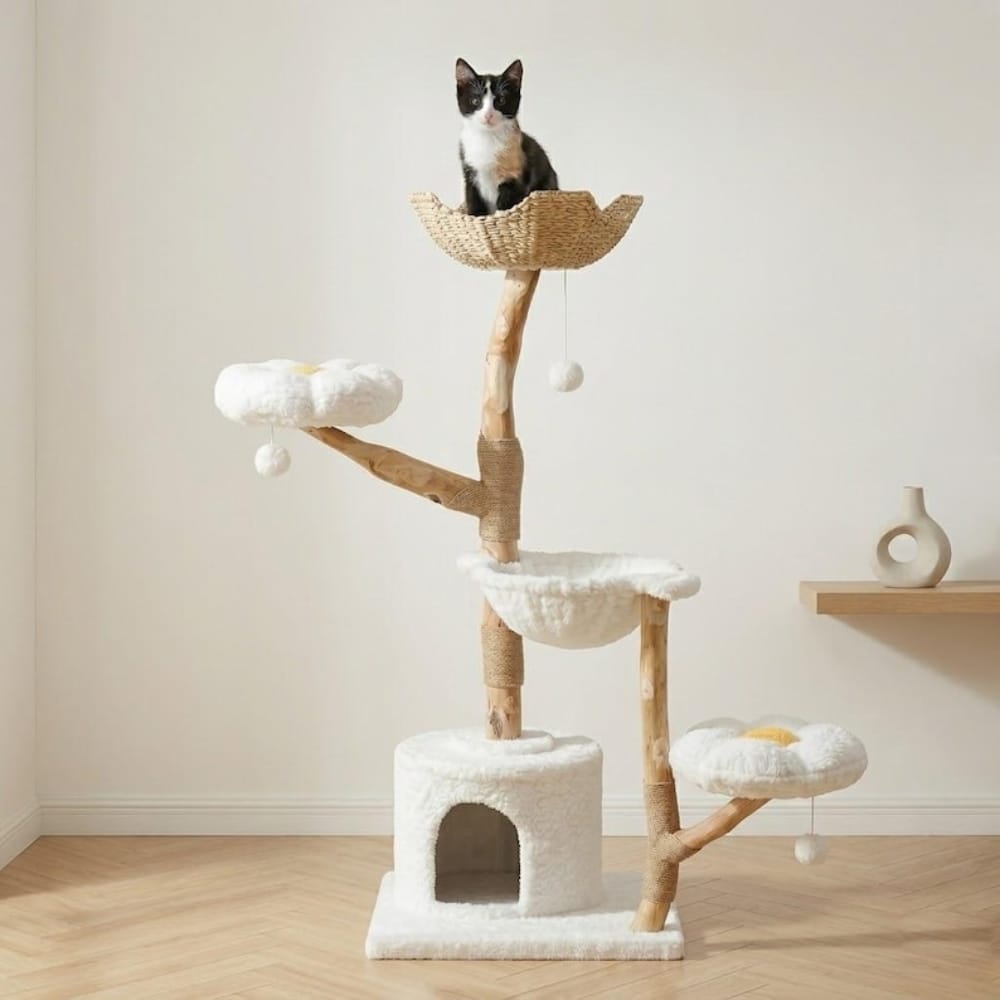 Chat Confort Arbre à Chat Bois et Blanc Arbre à Chat Bois et Blanc - Offrez le confort!