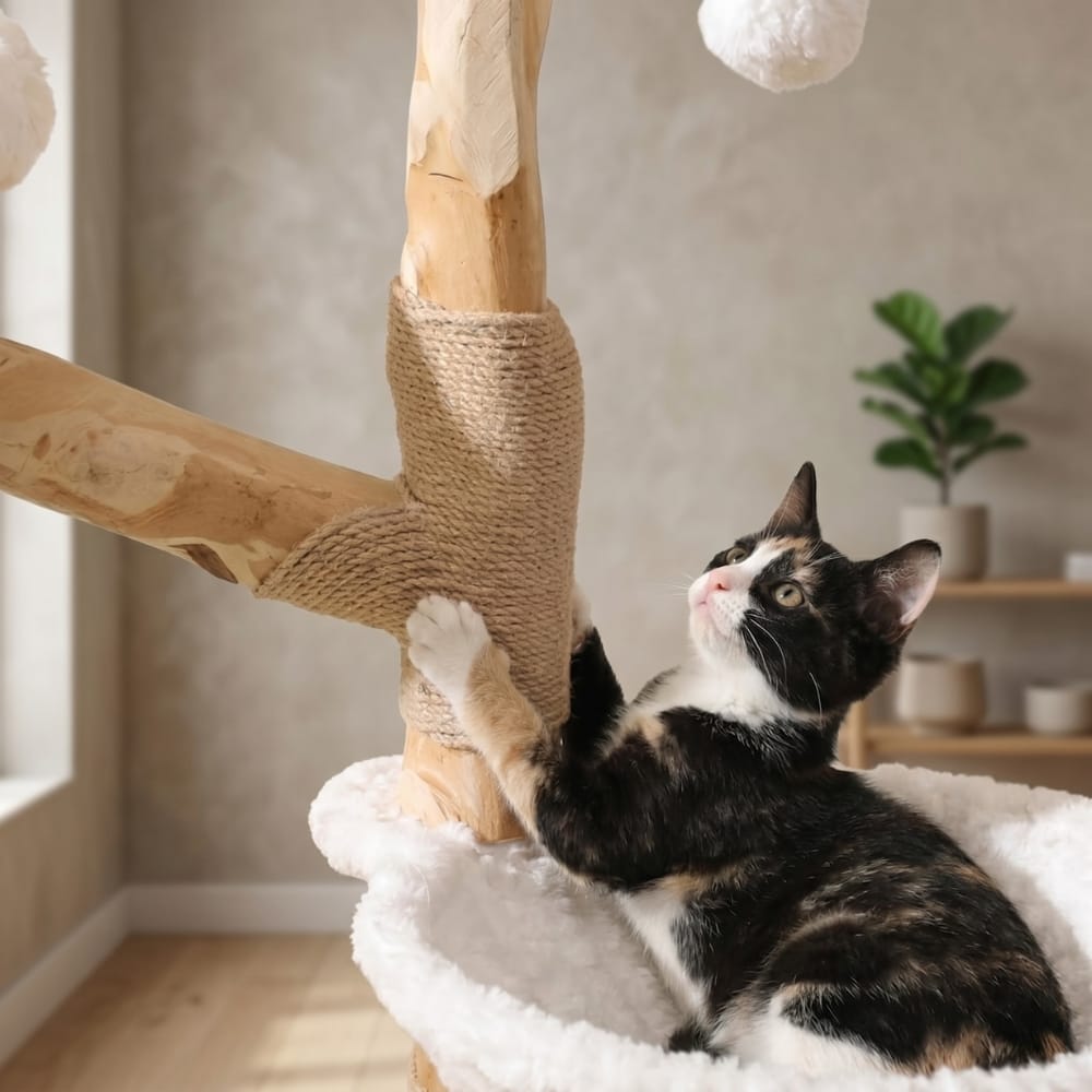 Chat Confort Arbre à Chat Bois et Blanc Arbre à Chat Bois et Blanc - Offrez le confort!