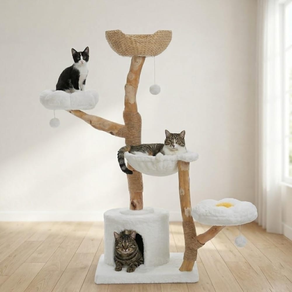 Chat Confort Arbre à Chat Bois et Blanc Arbre à Chat Bois et Blanc - Offrez le confort!