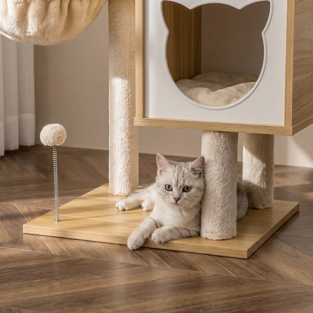 Chat Confort Arbre à Chat Bois Naturel Arbre à Chat Bois Naturel — Adoptez la stabilité