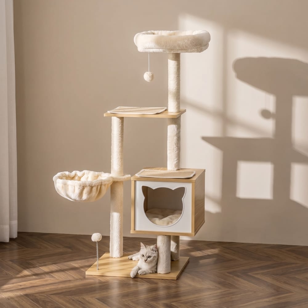 Chat Confort Arbre à Chat Bois Naturel Arbre à Chat Bois Naturel — Adoptez la stabilité