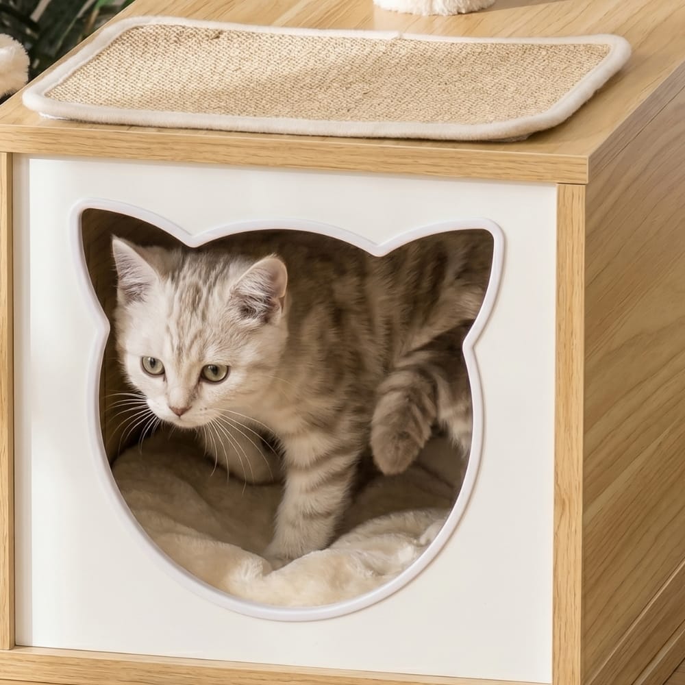 Chat Confort Arbre à Chat Bois Naturel Arbre à Chat Bois Naturel — Adoptez la stabilité