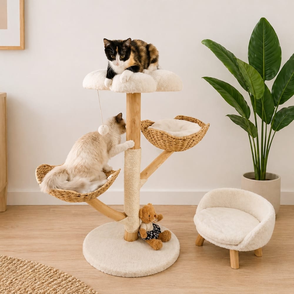 Chat Confort Arbre à Chat en Bois 111 cm Arbre à Chat en Bois 111 cm - Offrez lui un coin douillet