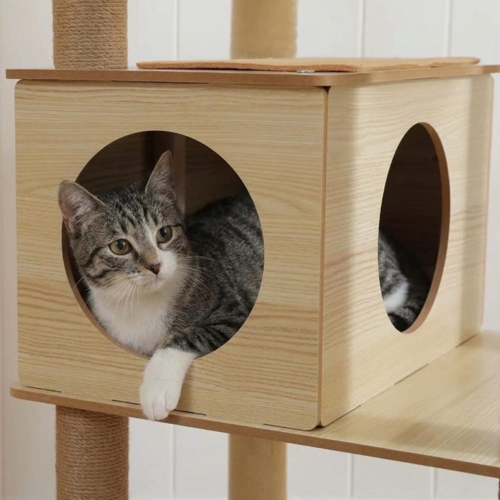 Chat Confort Grand Arbre à Chat en Bois Grand Arbre à Chat en Bois - Offrez du confort à votre chat Image